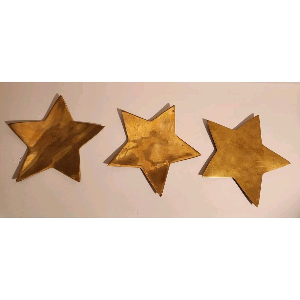 Set 3 Vintage Brass Star Candle Holder Votive Pillar Decor Star Brass Trays 6"